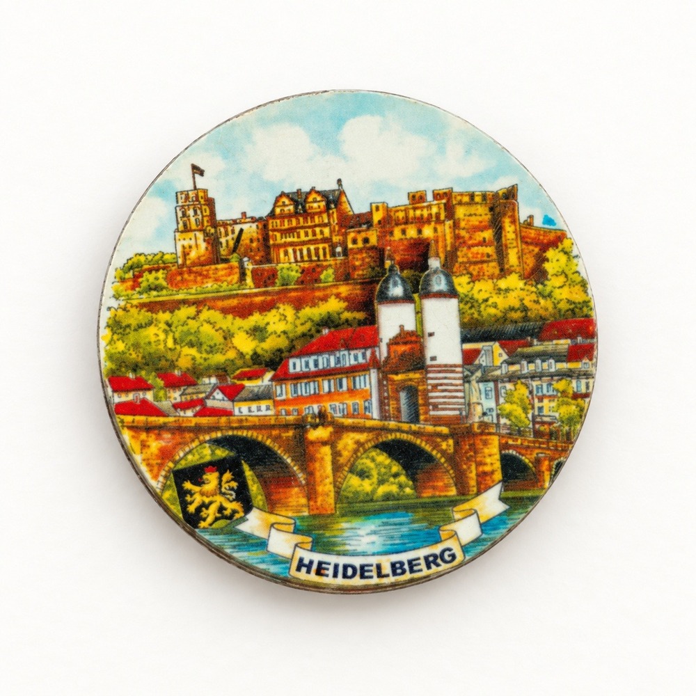 Vintage Heidelberg Germany Souvenir Magnet Castle Old Bridge Cityscape Scenic